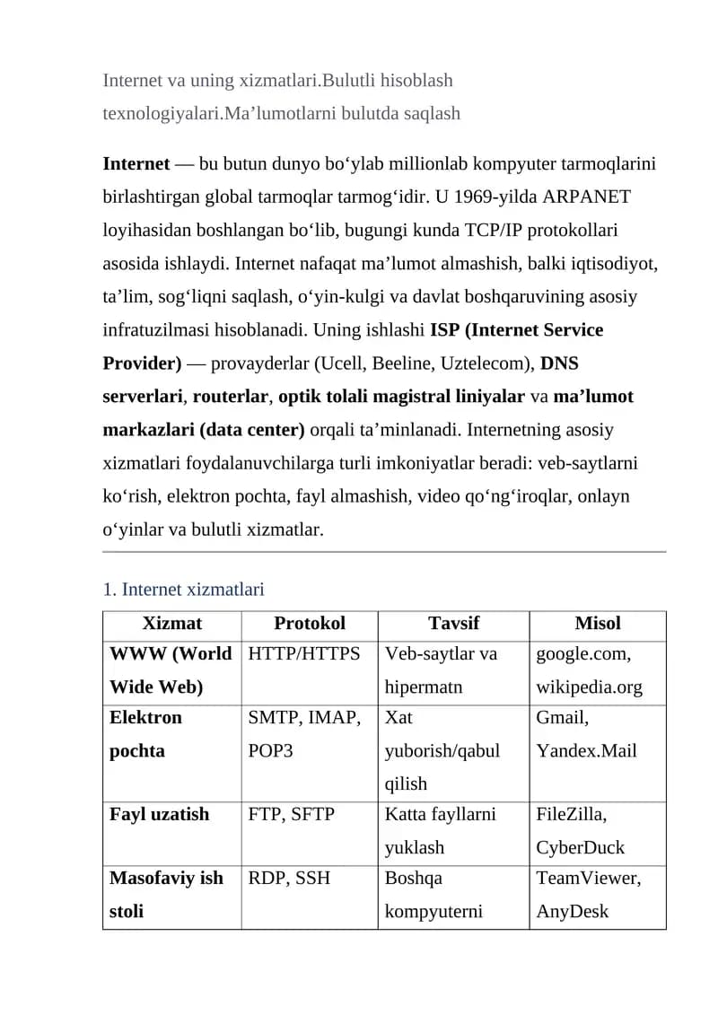 Internet xizmatlari