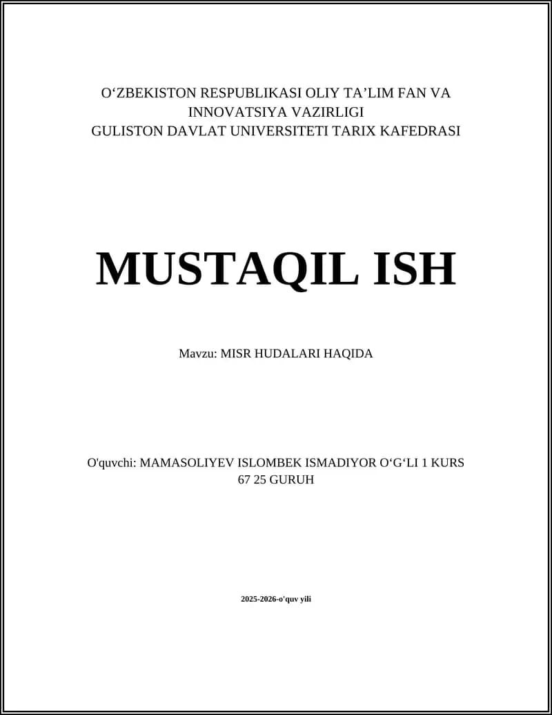 MISR HUDALARI HAQIDA