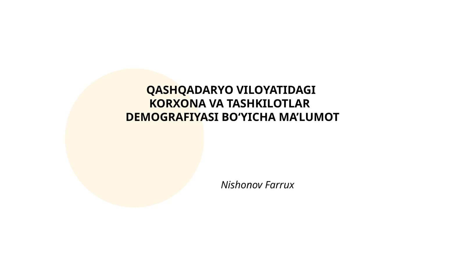 QASHQADARYO VILOYATIDAGI KORXONA VA TASHKILOTLAR DEMOGRAFIYASI BO‘YICHA MA’LUMOT
