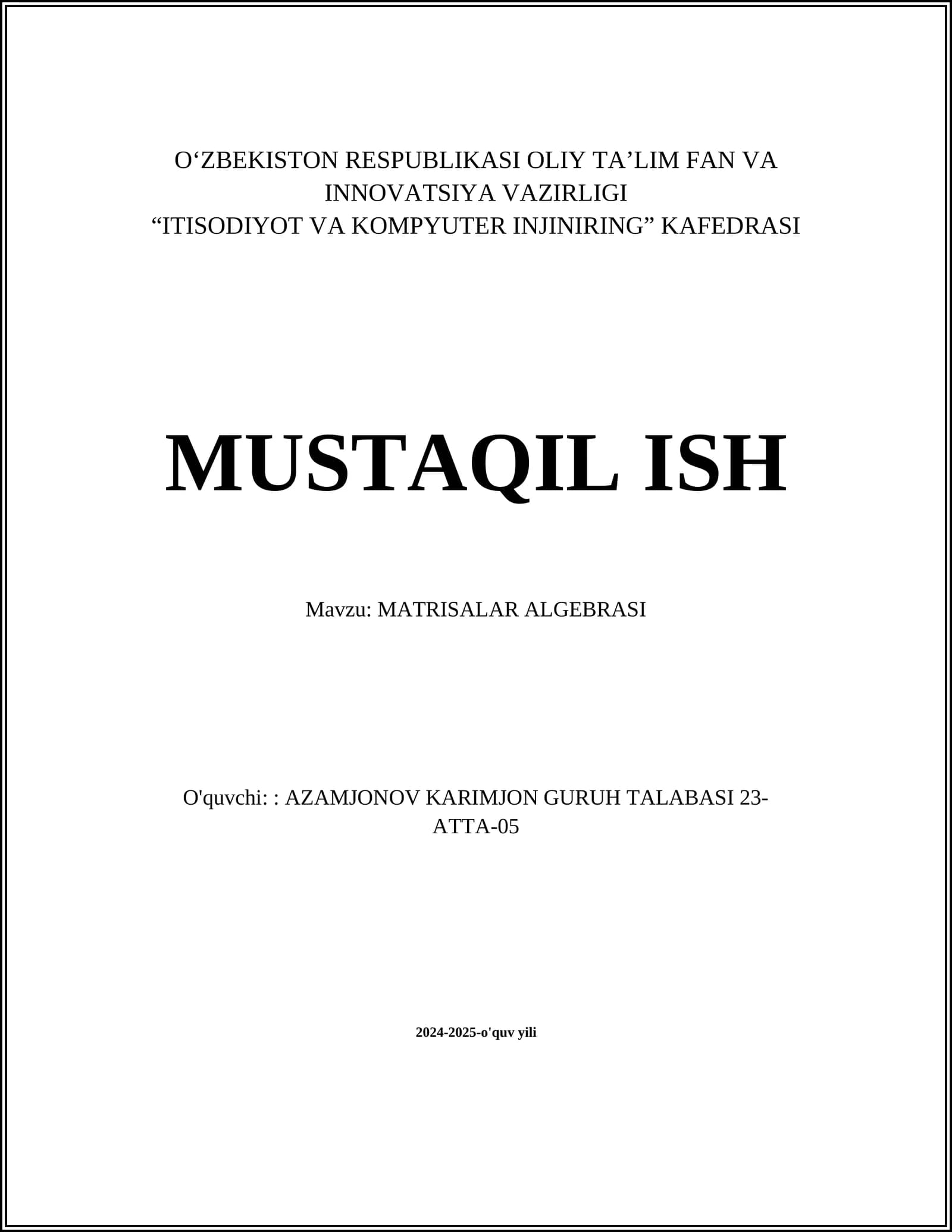 MATRISALAR ALGEBRASI