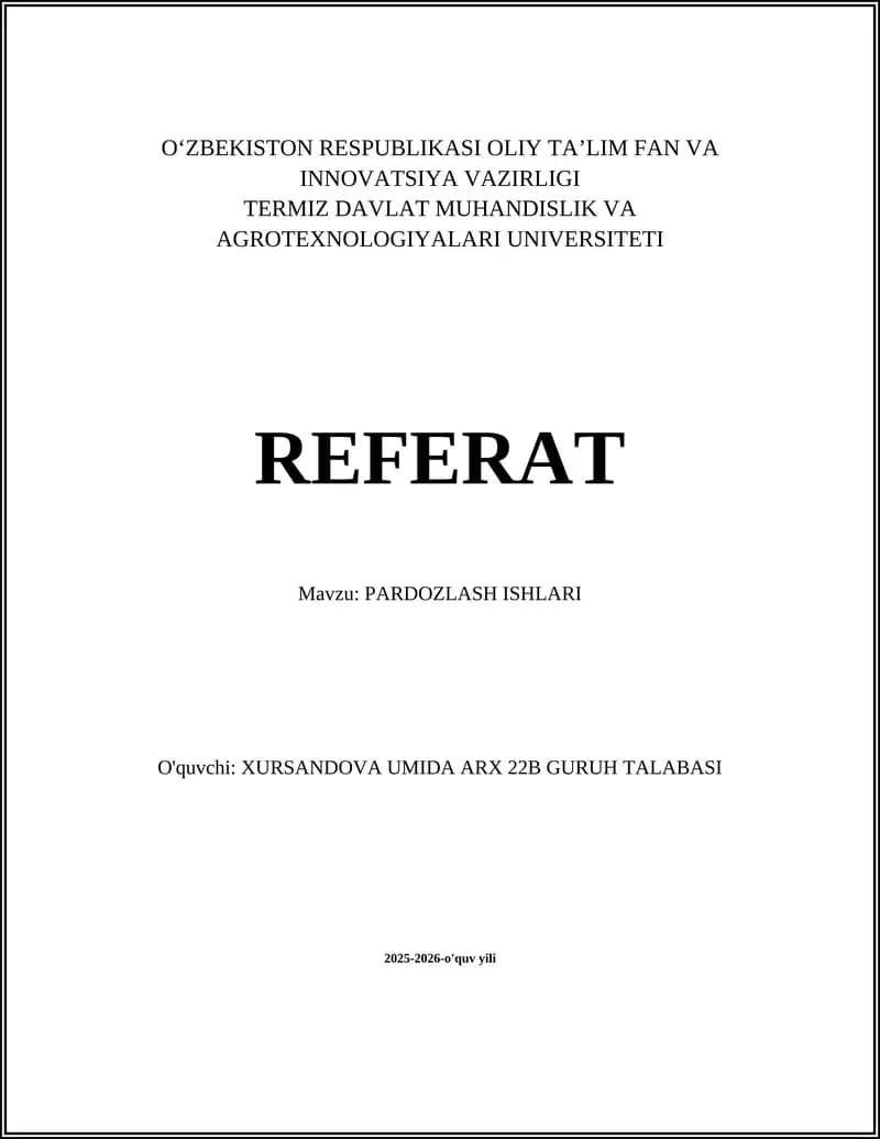 PARDOZLASH ISHLARI