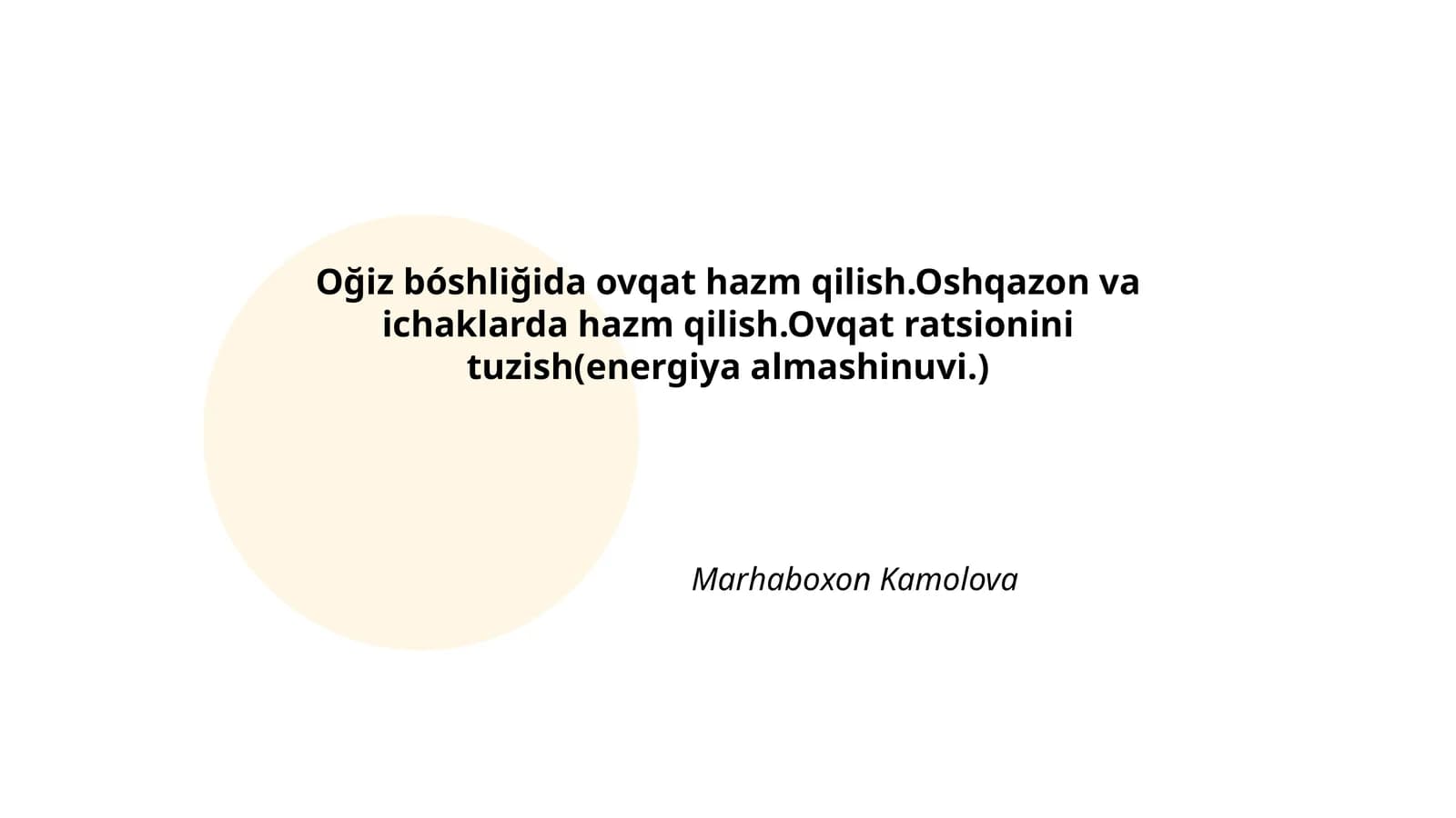 Oğiz Bóshliğida Ovqat Hazm Qilish