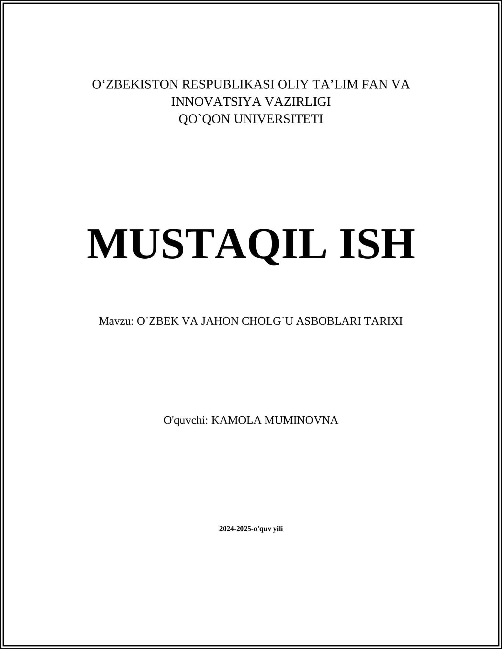 OʻZBEK VA JAHON CHOLG`U ASBOBLARI TARIXI