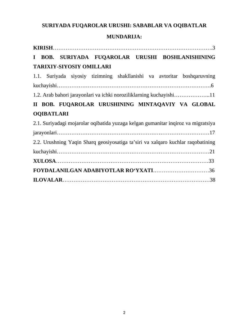 SURIYADA FUQAROLAR URUSHI: SABABLAR VA OQIBATLAR