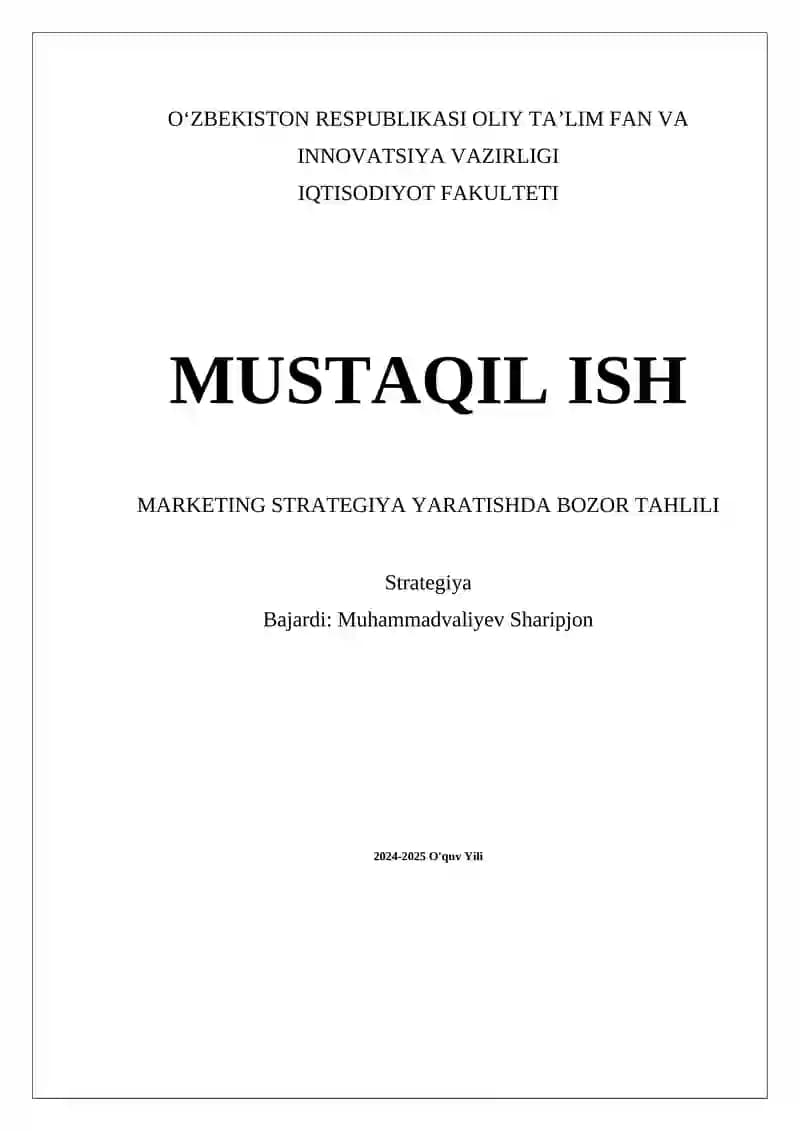 MARKETING STRATEGIYA YARATISHDA BOZOR TAHLILI