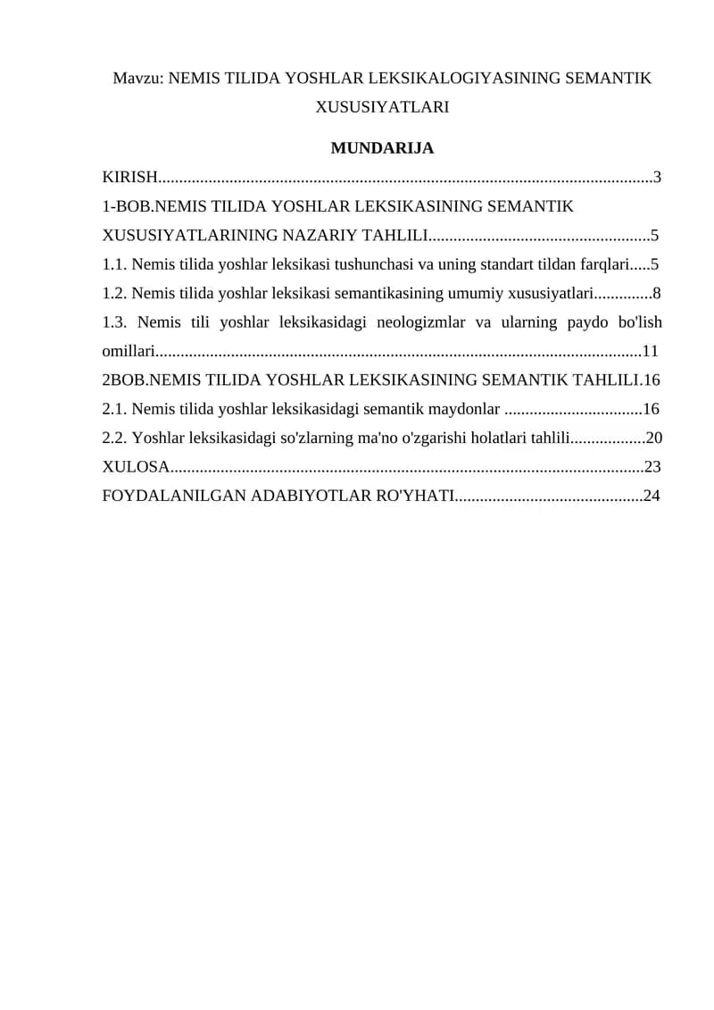 NEMIS TILIDA YOSHLAR LEKSIKOGIYASI