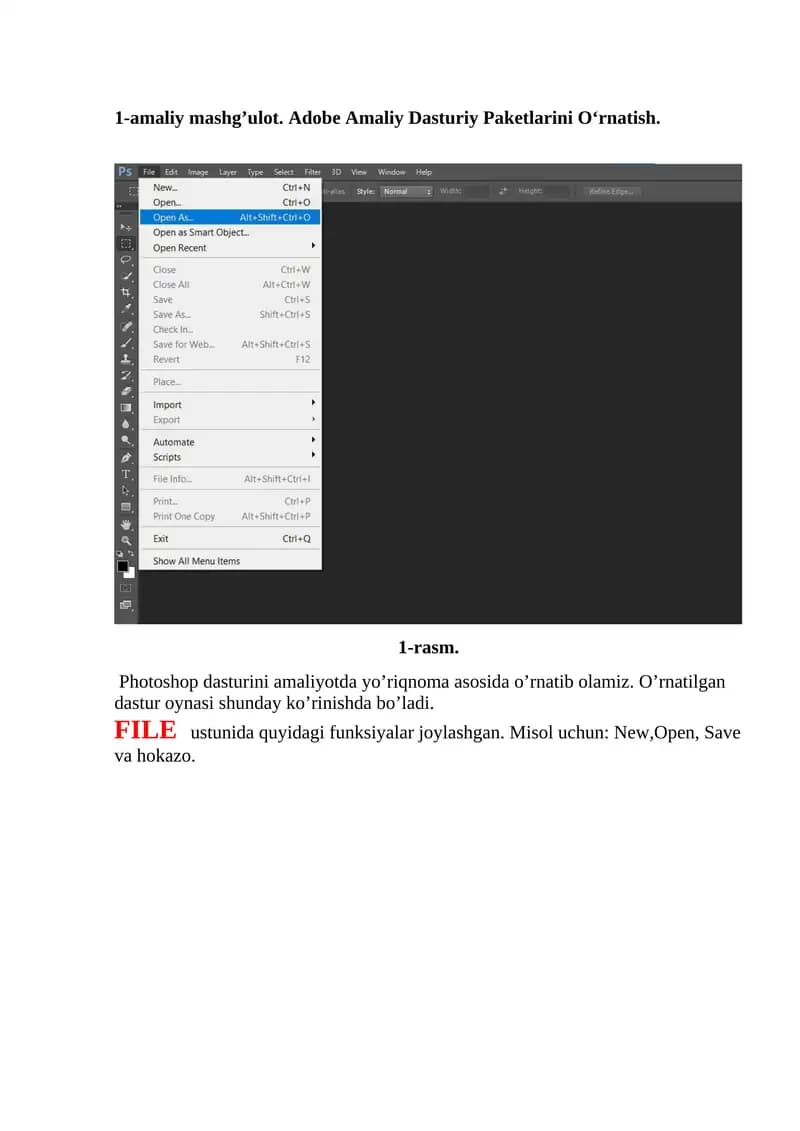 Adobe PhotoShop dasturini o'rnatish