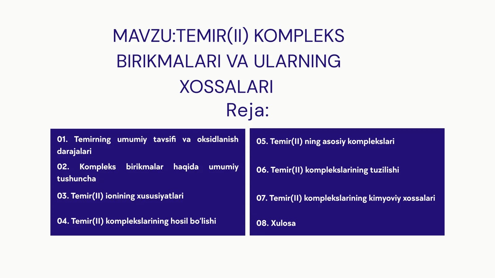 TEMIR(II) KOMPLEKS BIRIKMALARI VA ULARNING XOSSALARI