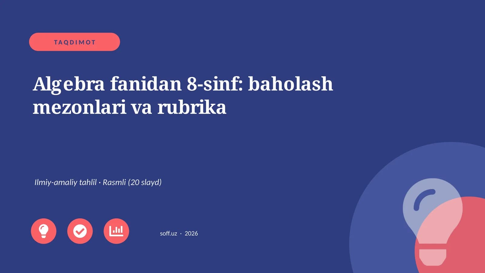 Algebra fanidan 8-sinf: baholash mezonlari va rubrika