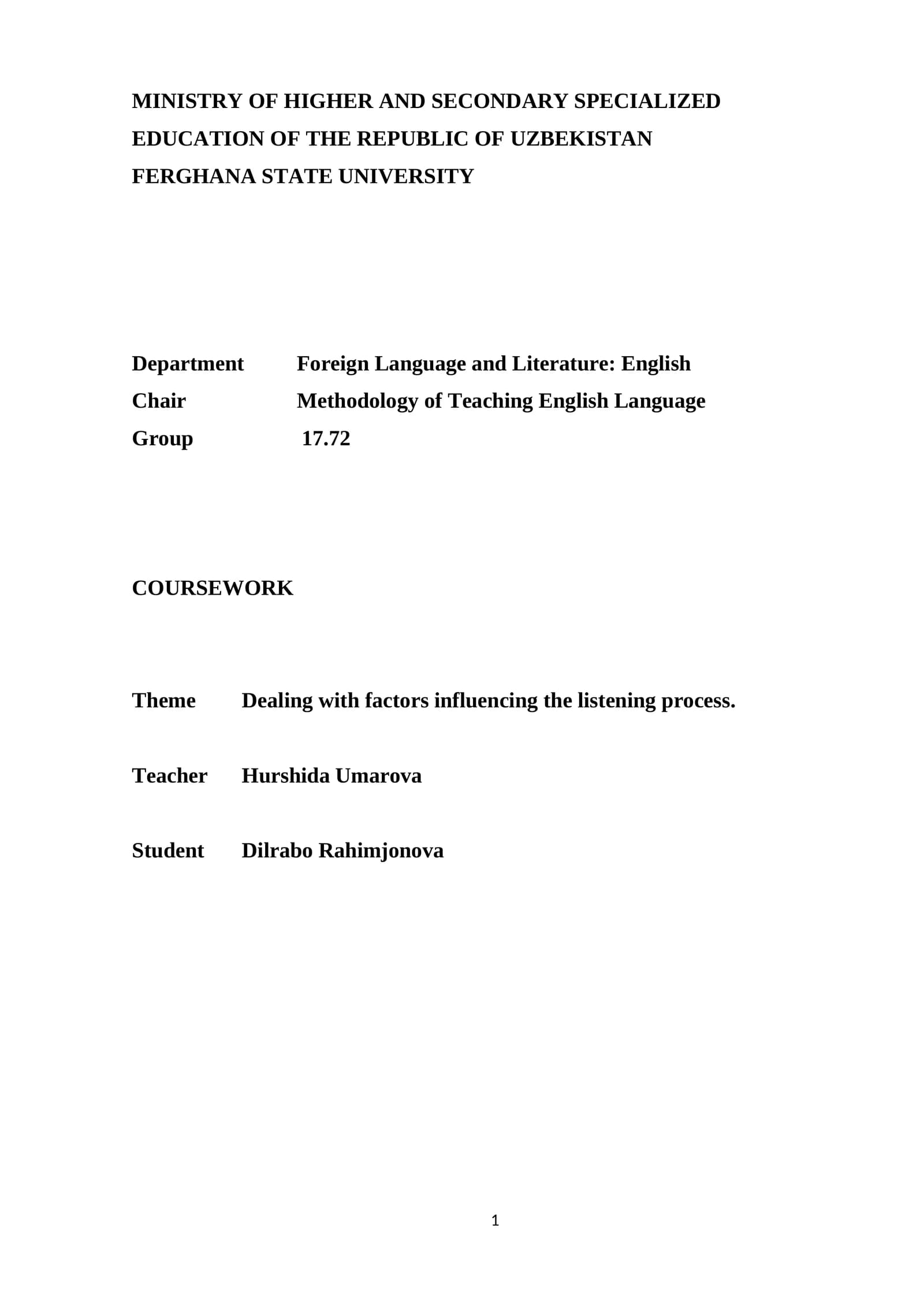 COURSEWORK Dealing with factors influencing the listening process