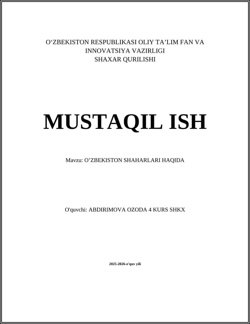 O‘ZBEKISTON SHAHARLARI HAQIDA