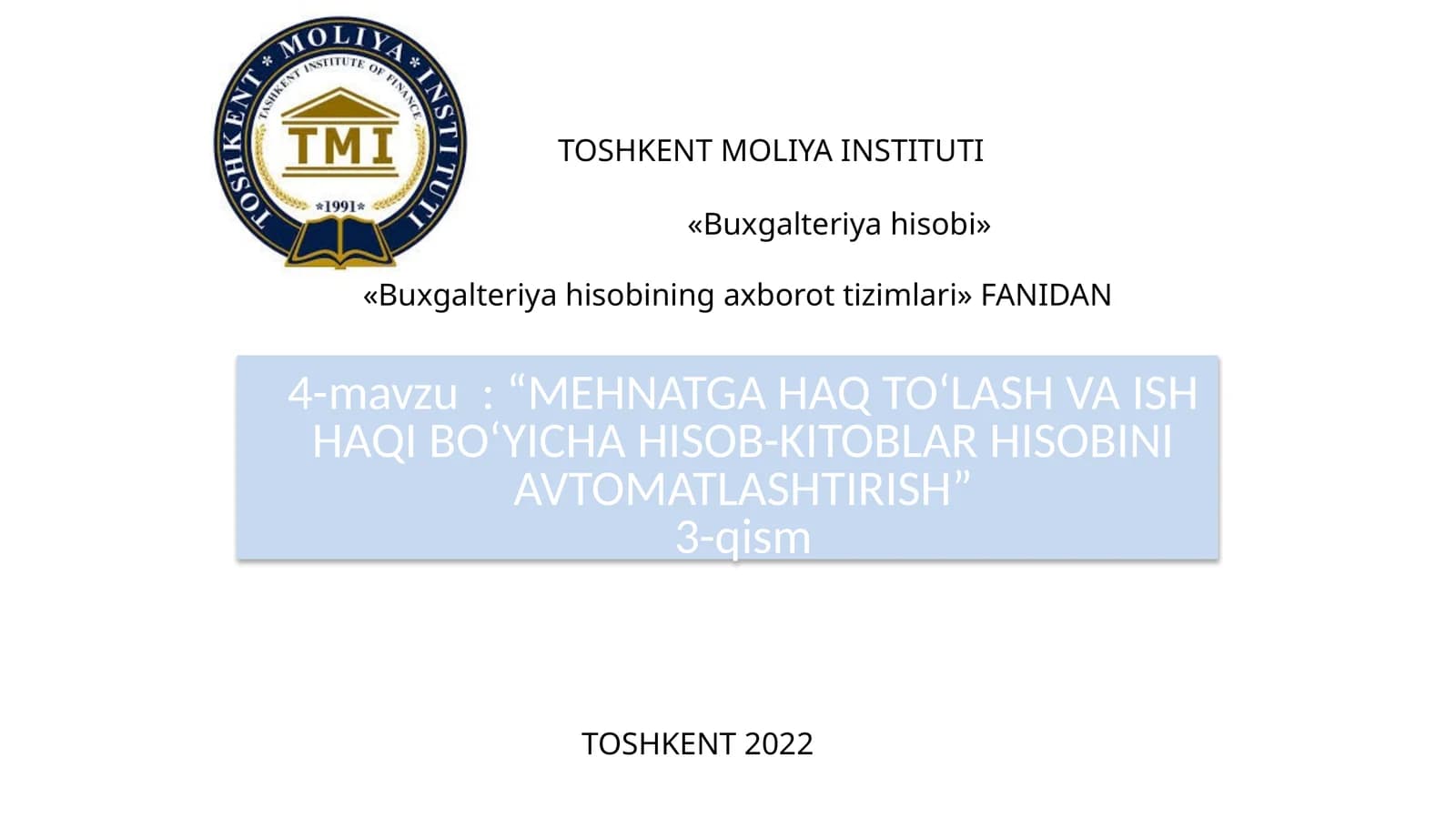 MEHNATGA HAQ TO‘LASH VA ISH HAQI BO‘YICHA HISOB-KITOBLAR HISOBINI AVTOMATLASHTIRISH