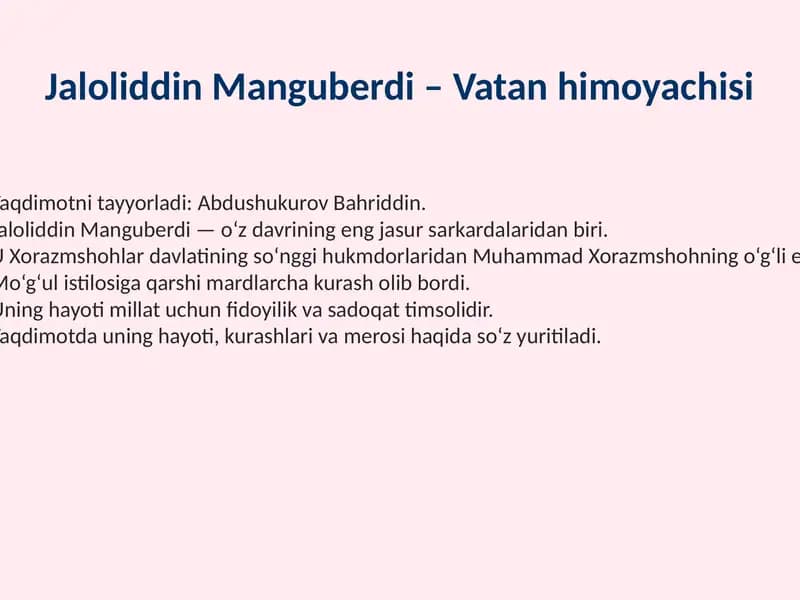Jaloliddin Manguberdi – Vatan himoyachisi