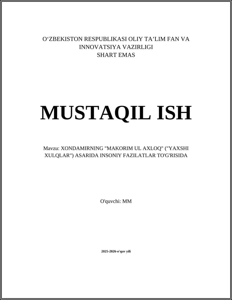 Xondamirning "Makarim ul-Axloq"