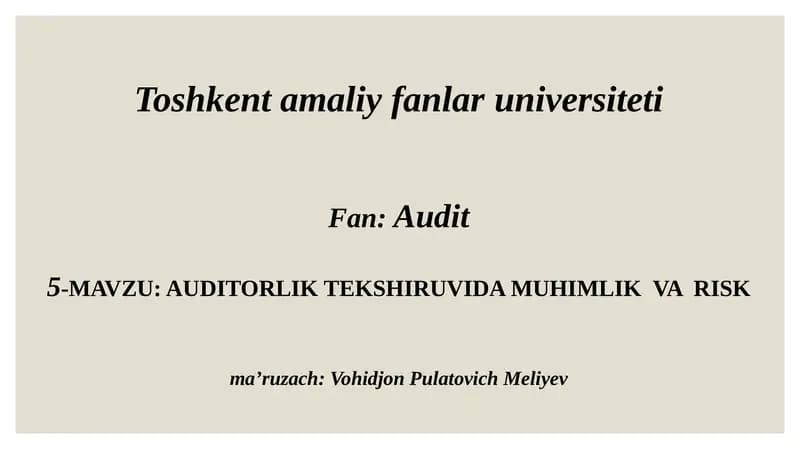 AUDITORLIK TEKSHIRUVIDA MUHIMLIK VA RISK