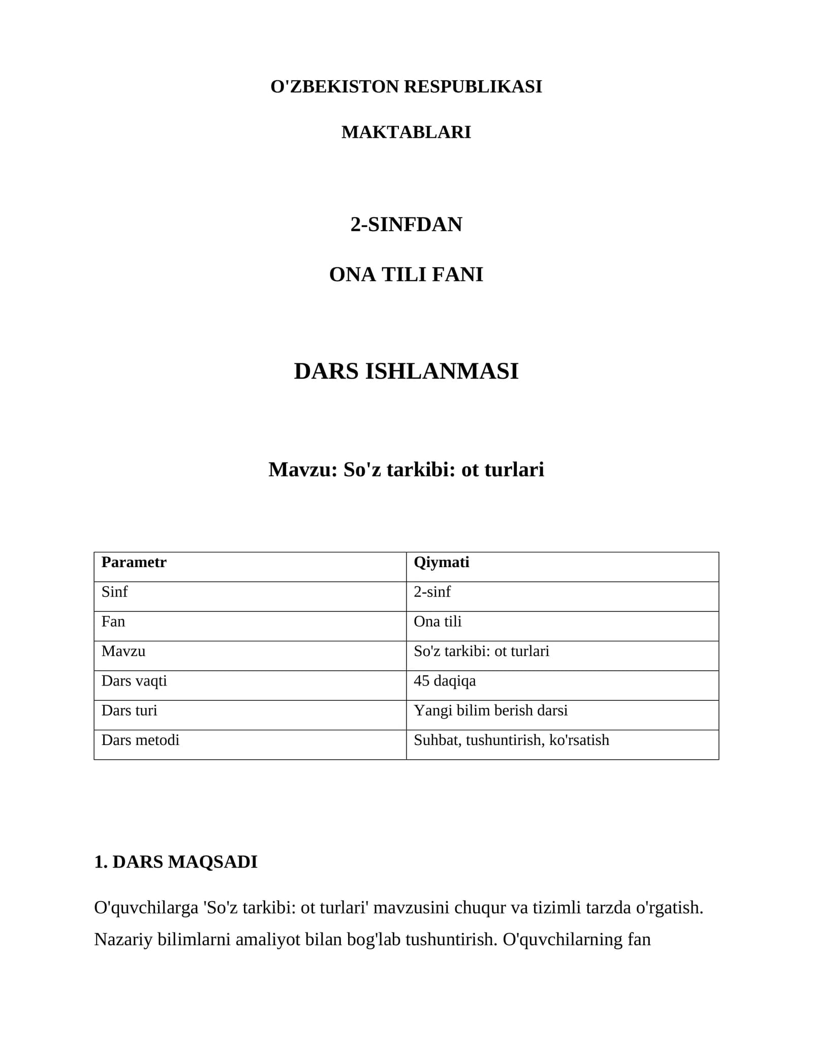 So'z tarkibi: ot turlari