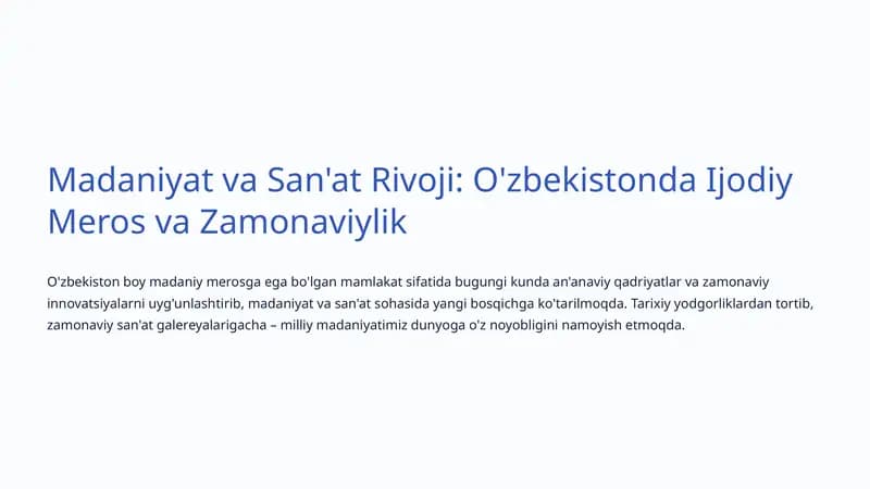 O'zbekistonning Madaniy Merosi