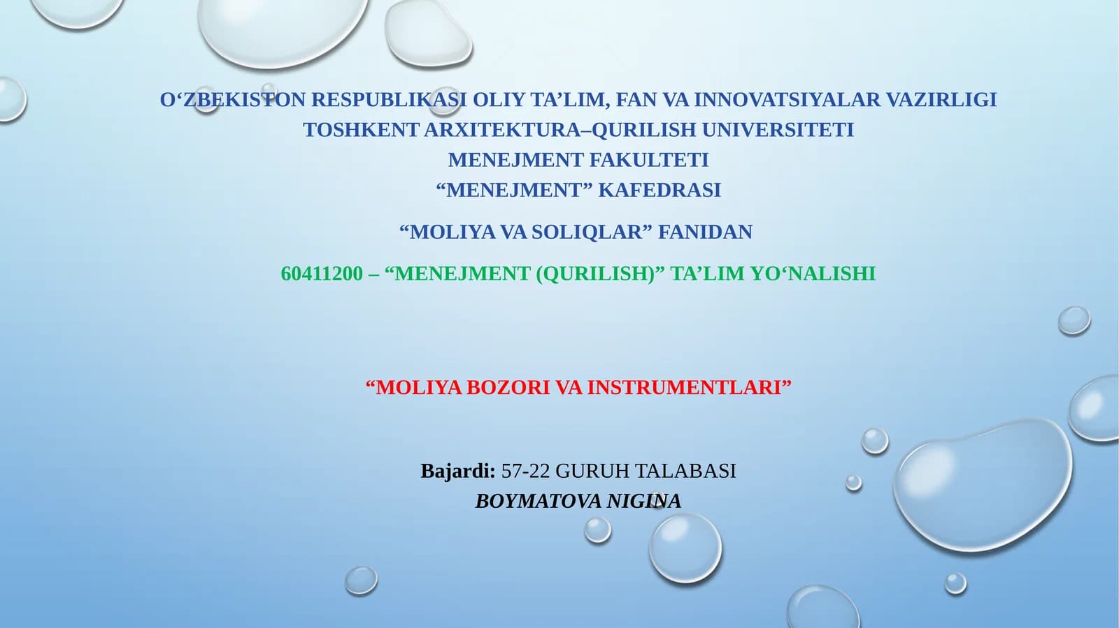 MOLIYA BOZORI VA INSTRUMENTLARI