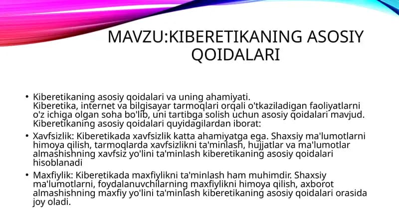 KIBERETIKANING ASOSIY QOIDALARI