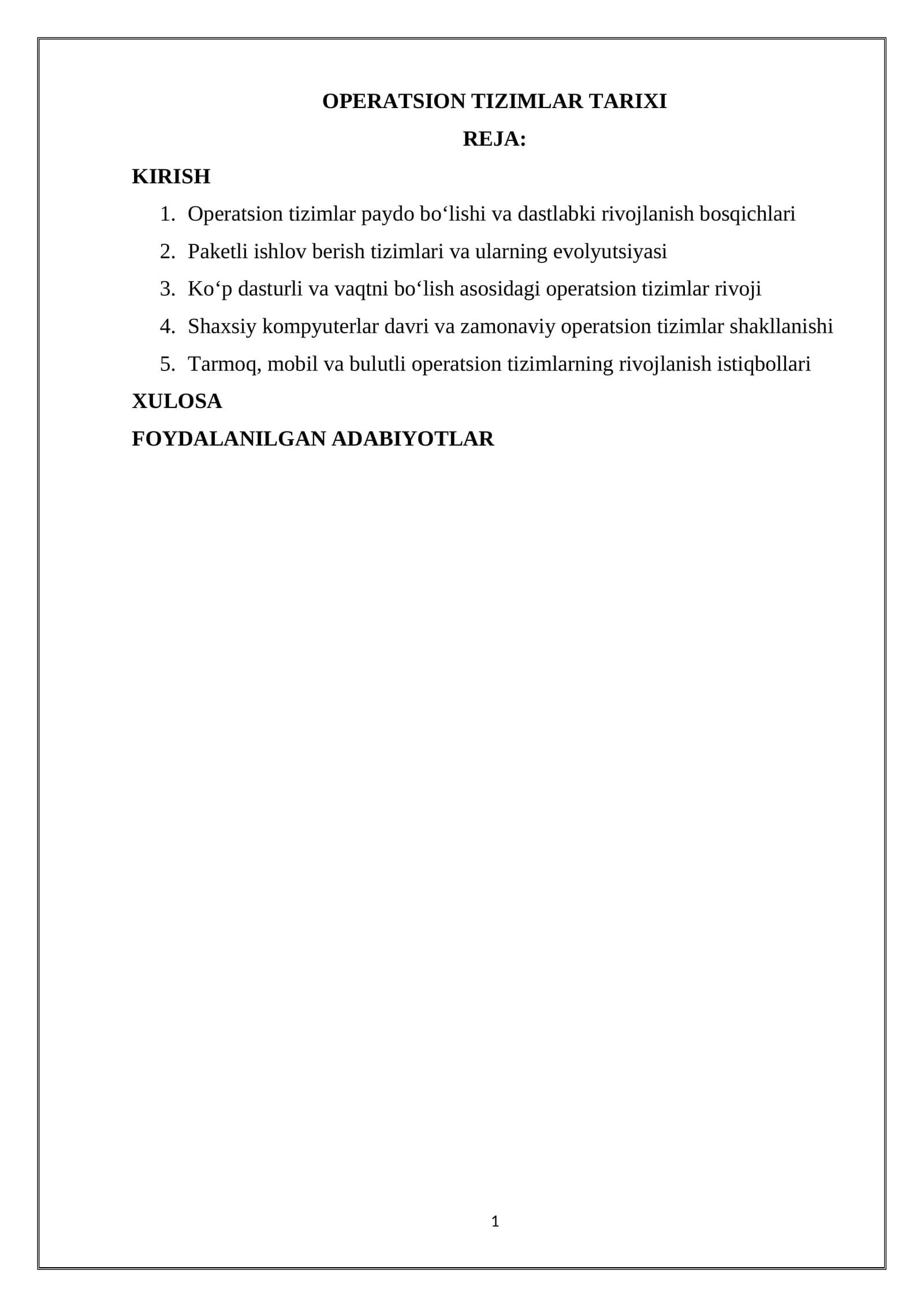 OPERATSION TIZIMLAR TARIXI