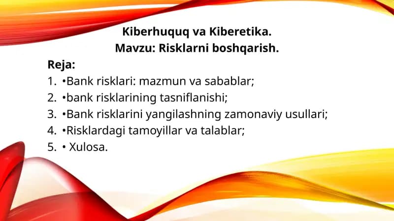 Risklarni boshqarish.