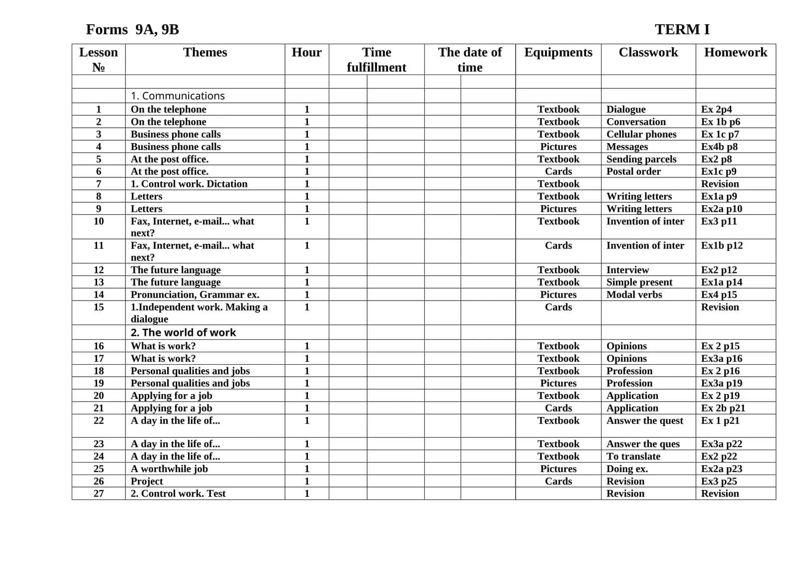 Forms 9A, 9B TERM I