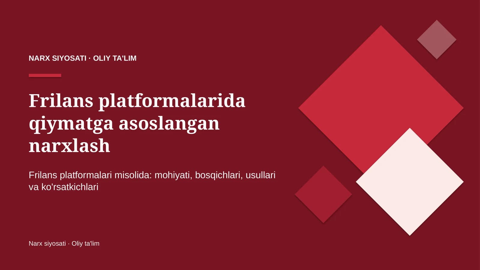 Frilans platformalarida qiymatga asoslangan narxlash
