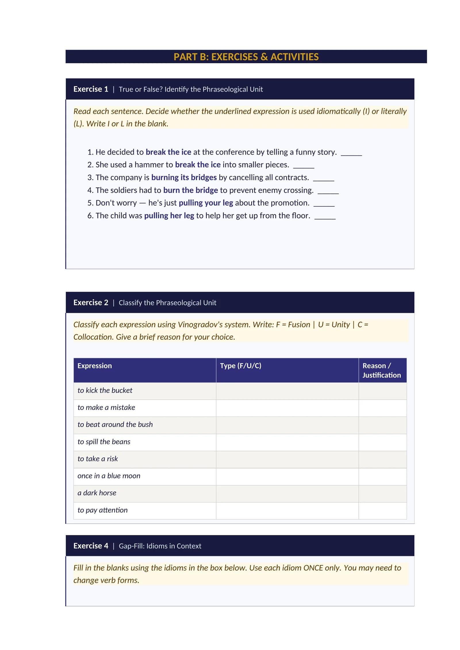 PART B: EXERCISES & ACTIVITIES