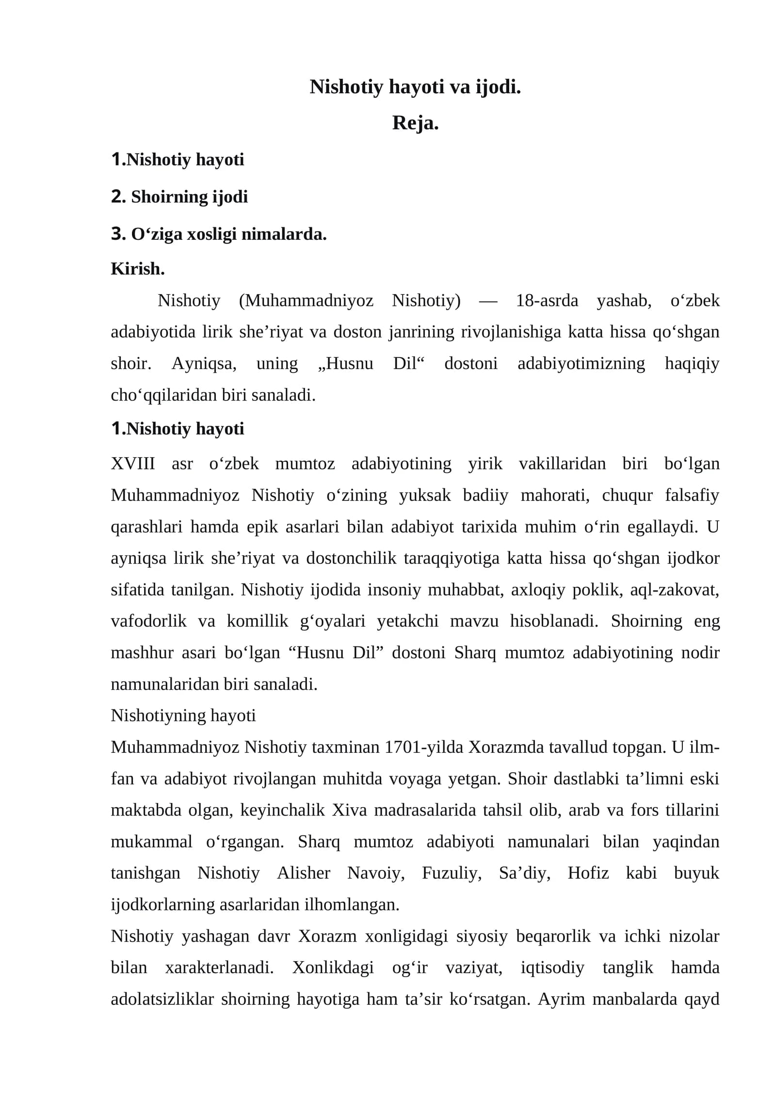 Nishotiy hayoti va ijodi