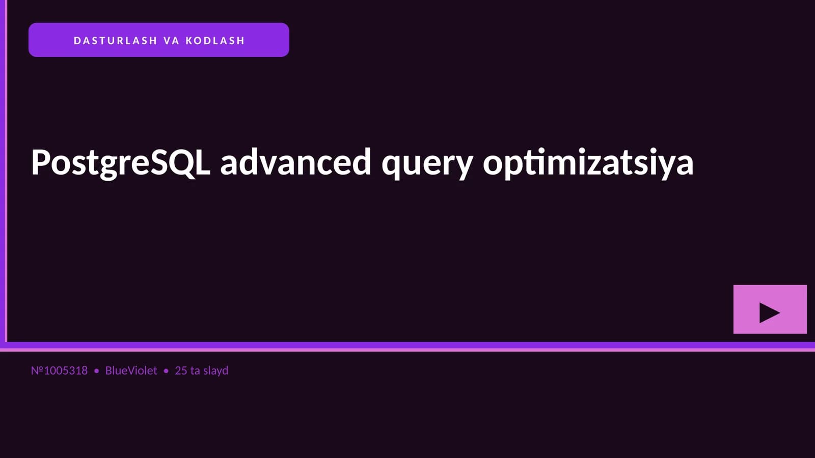 PostgreSQL advanced query optimizatsiya