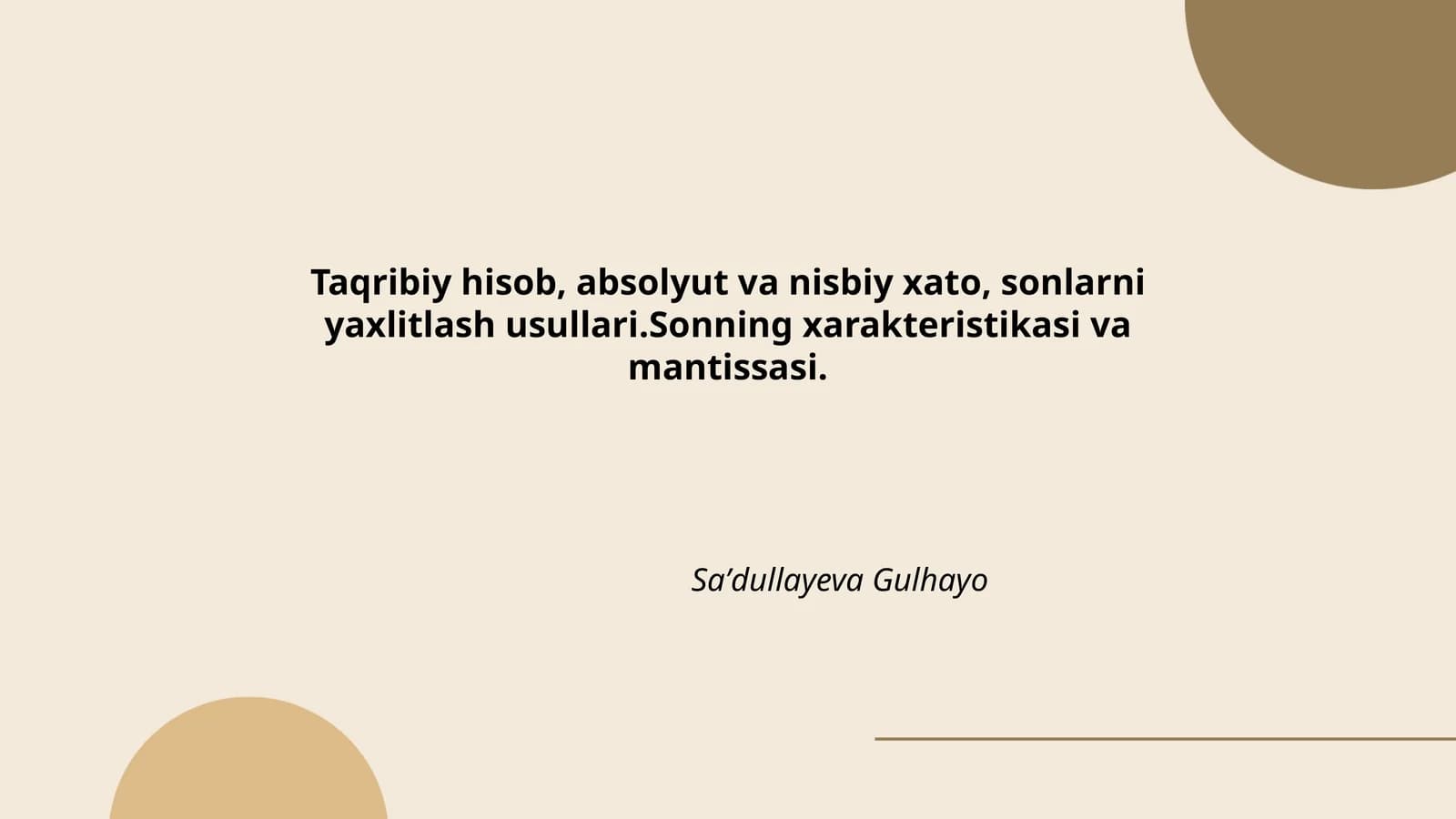Taqribiy hisobning asoslari