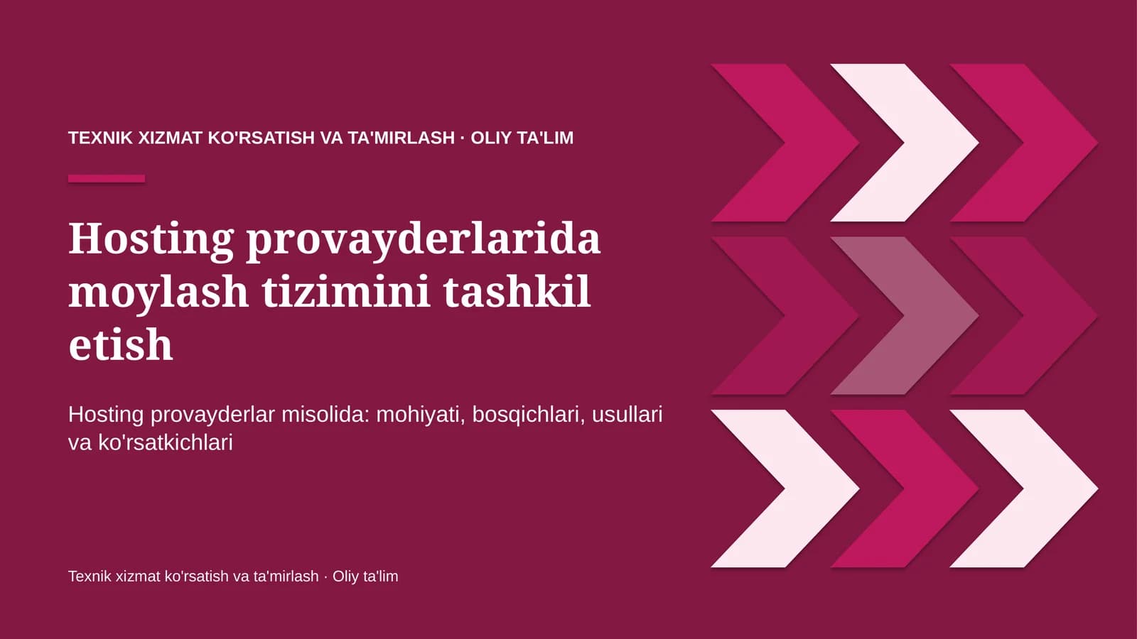 Hosting provayderlarida moylash tizimini tashkil etish