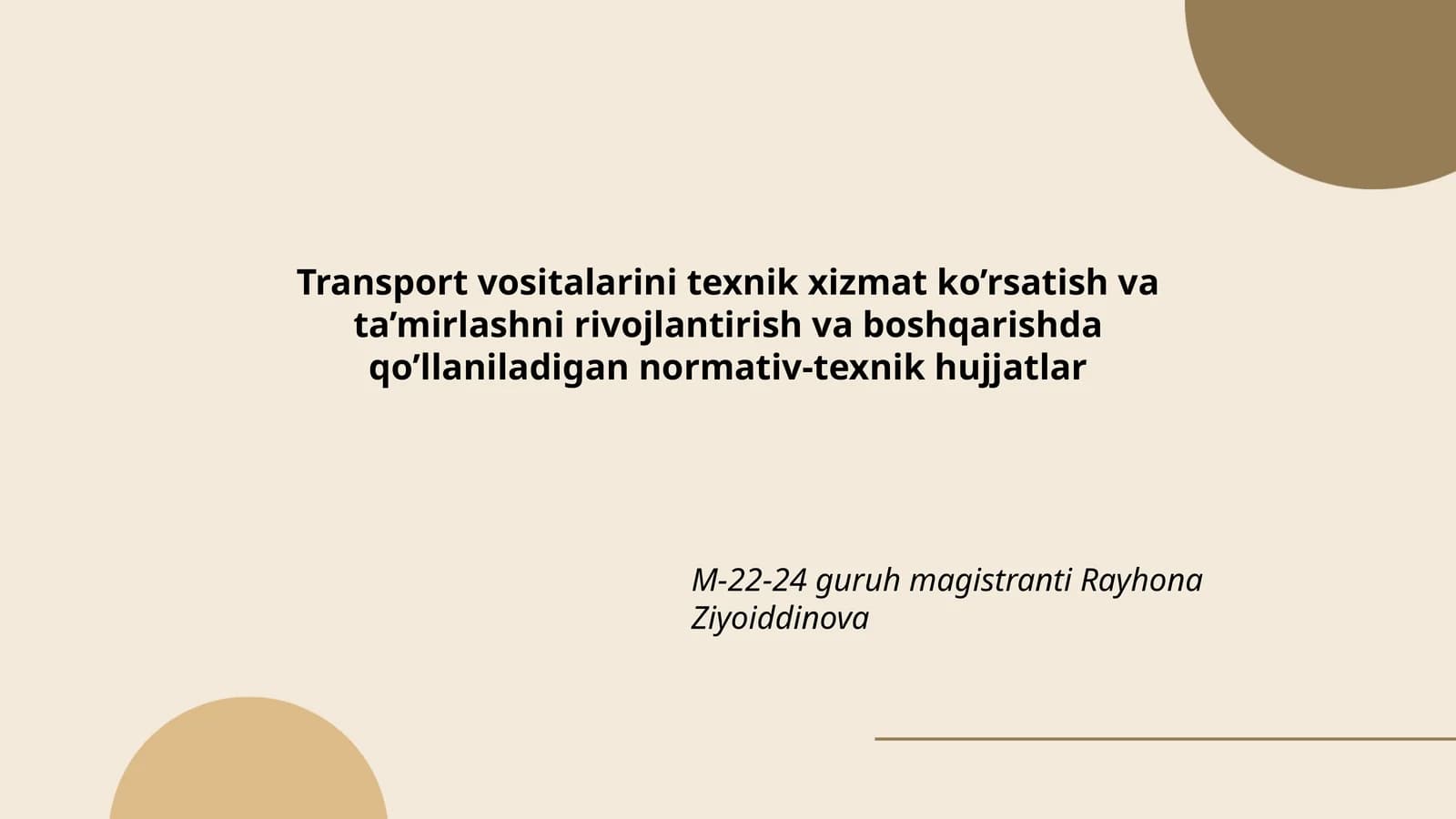 Transport vositalarini texnik xizmat ko’rsatish va ta’mirlashni rivojlantirish va boshqarishda qo’llaniladigan normativ-texnik hujjatlar