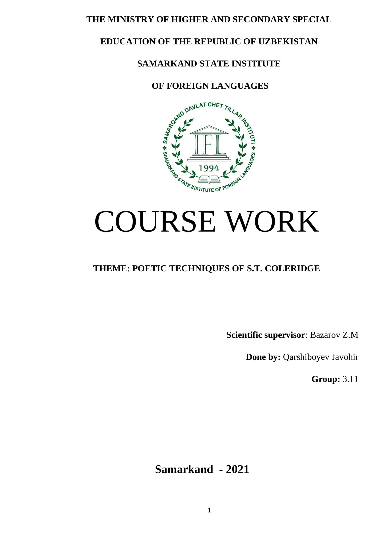 POETIC TECHNIQUES OF S.T. COLERIDGE