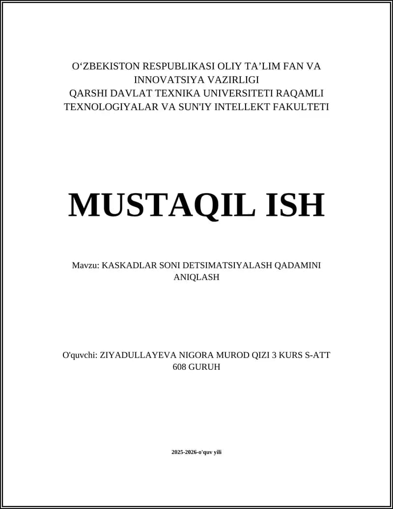 KASKADLAR SONI DETSIMATSIYALASH QADAMINI ANIQLASH