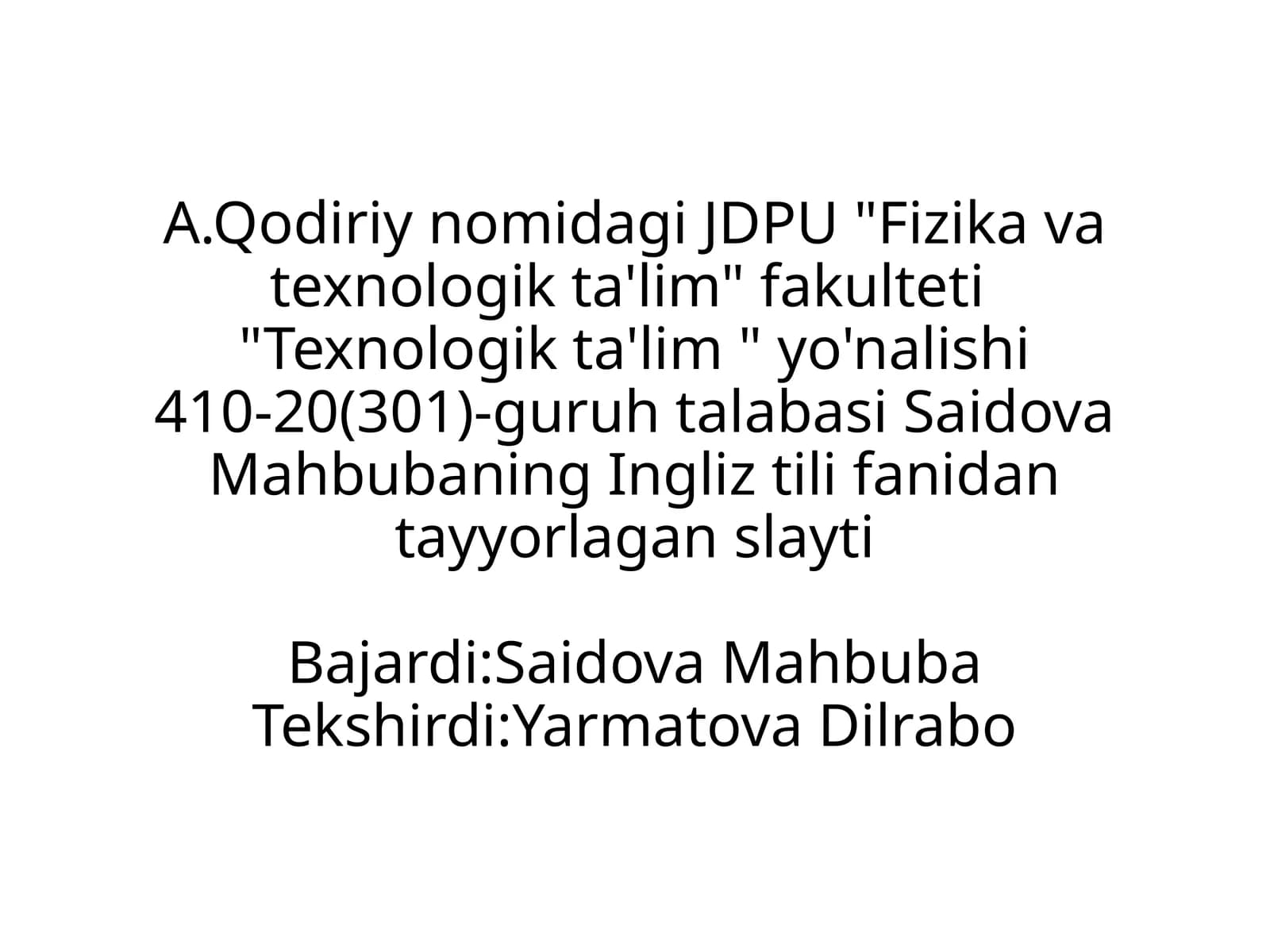 Ingliz tilidan slayd