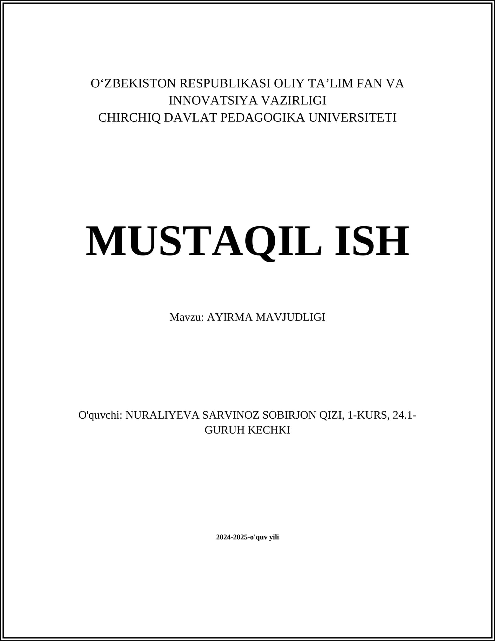 AYIRMA MAVJUDLIGI