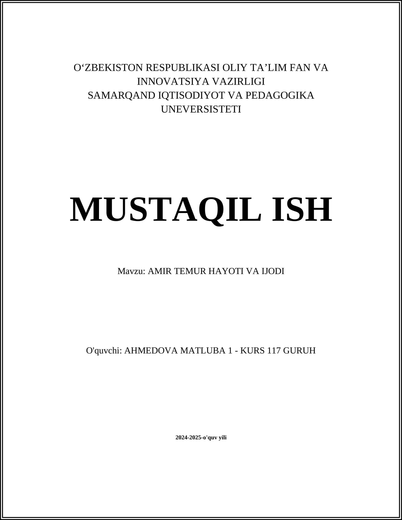 AMIR TEMUR HAYOTI VA IJODI