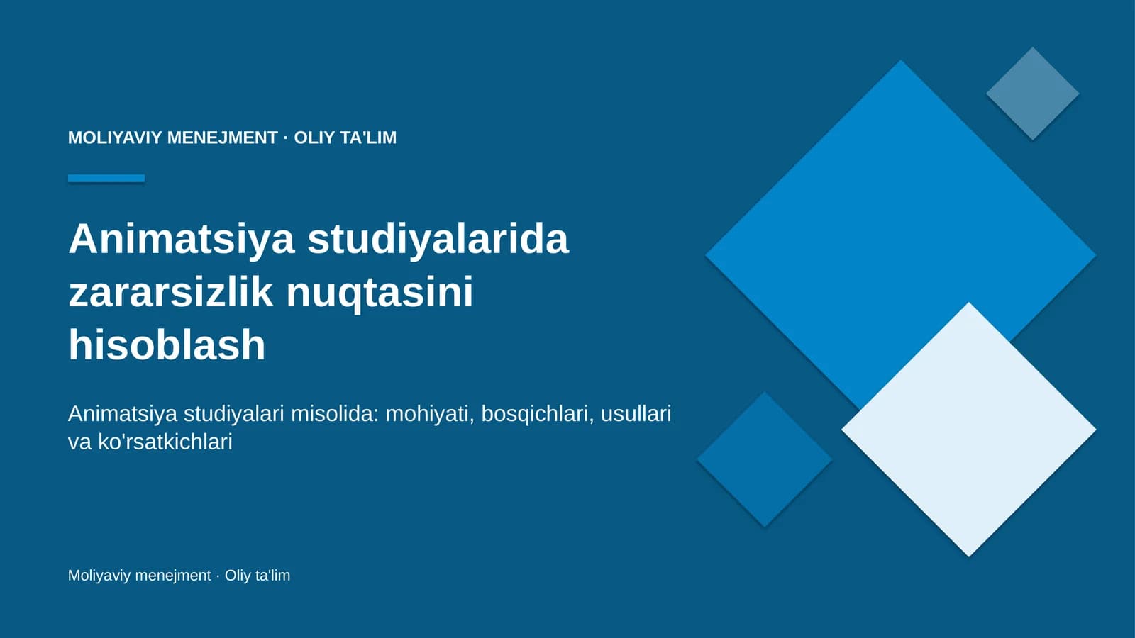 Animatsiya studiyalarida zararsizlik nuqtasini hisoblash