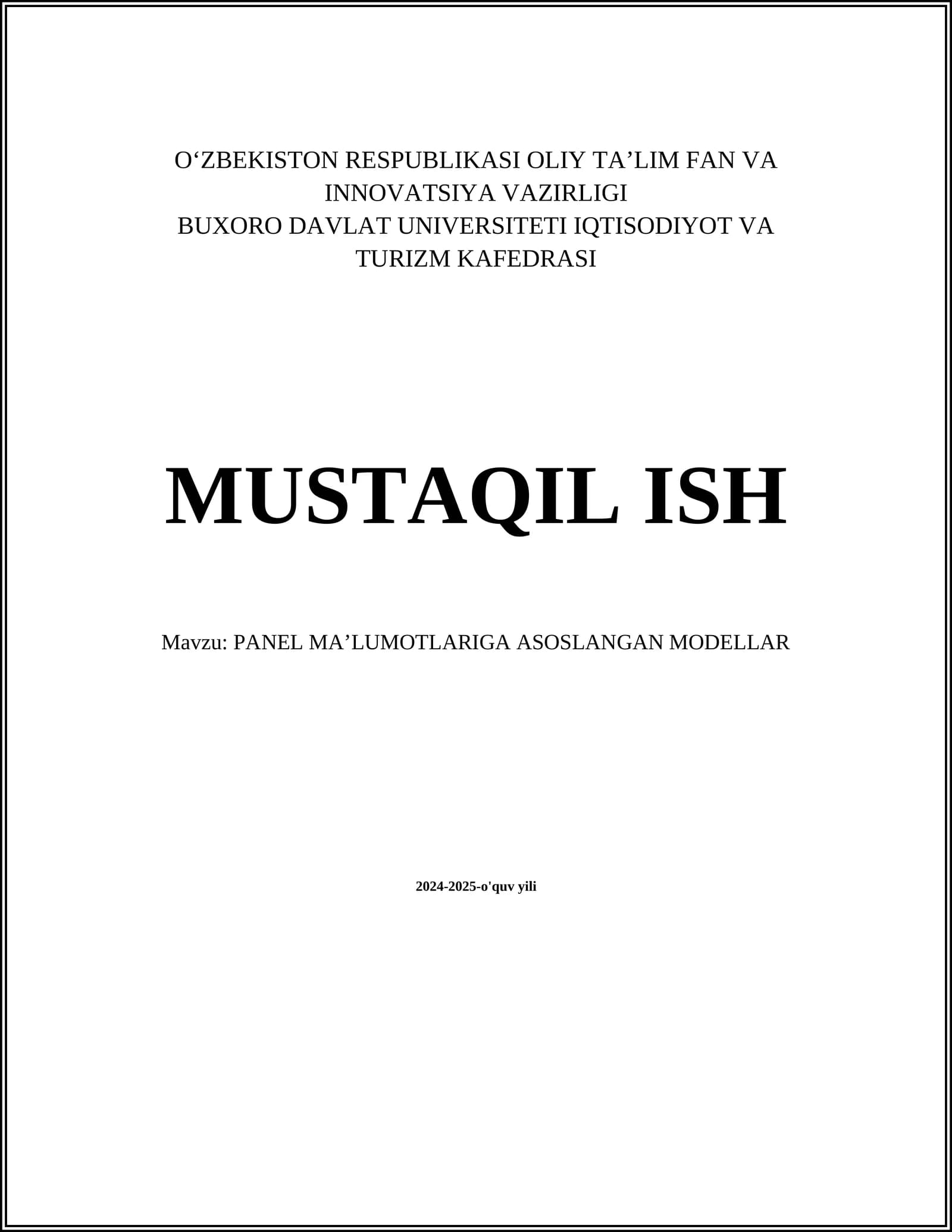 PANEL MA’LUMOTLARIGA ASOSLANGAN MODELLAR