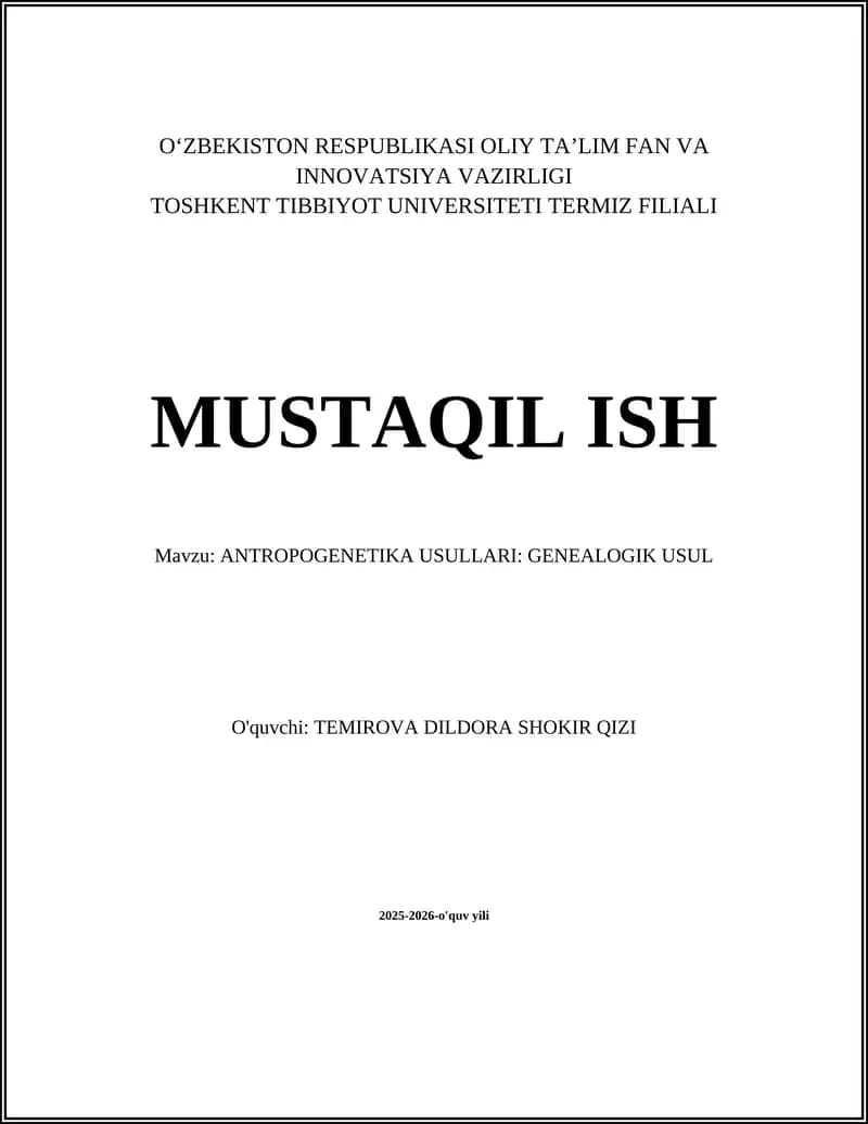 ANTROPOGENETIKA USULLARI: GENEALOGIK USUL