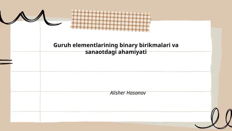 Guruh elementlarining binary birikmalari va sanaotdagi ahamiyati