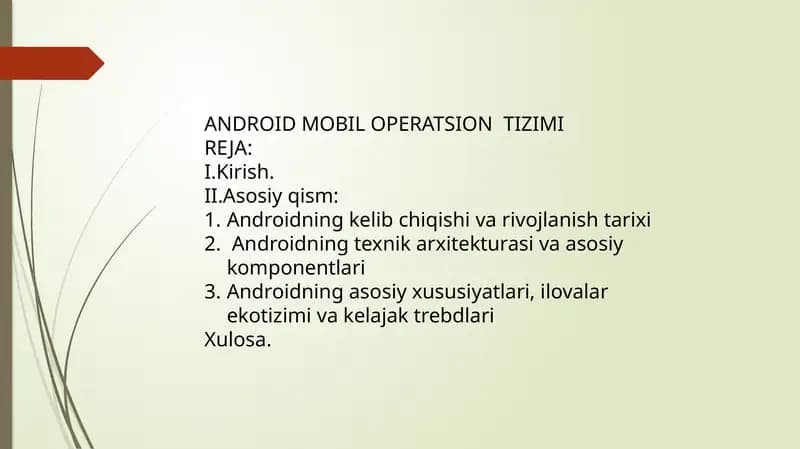 ANDROID MOBIL OPERATSION TIZIMI