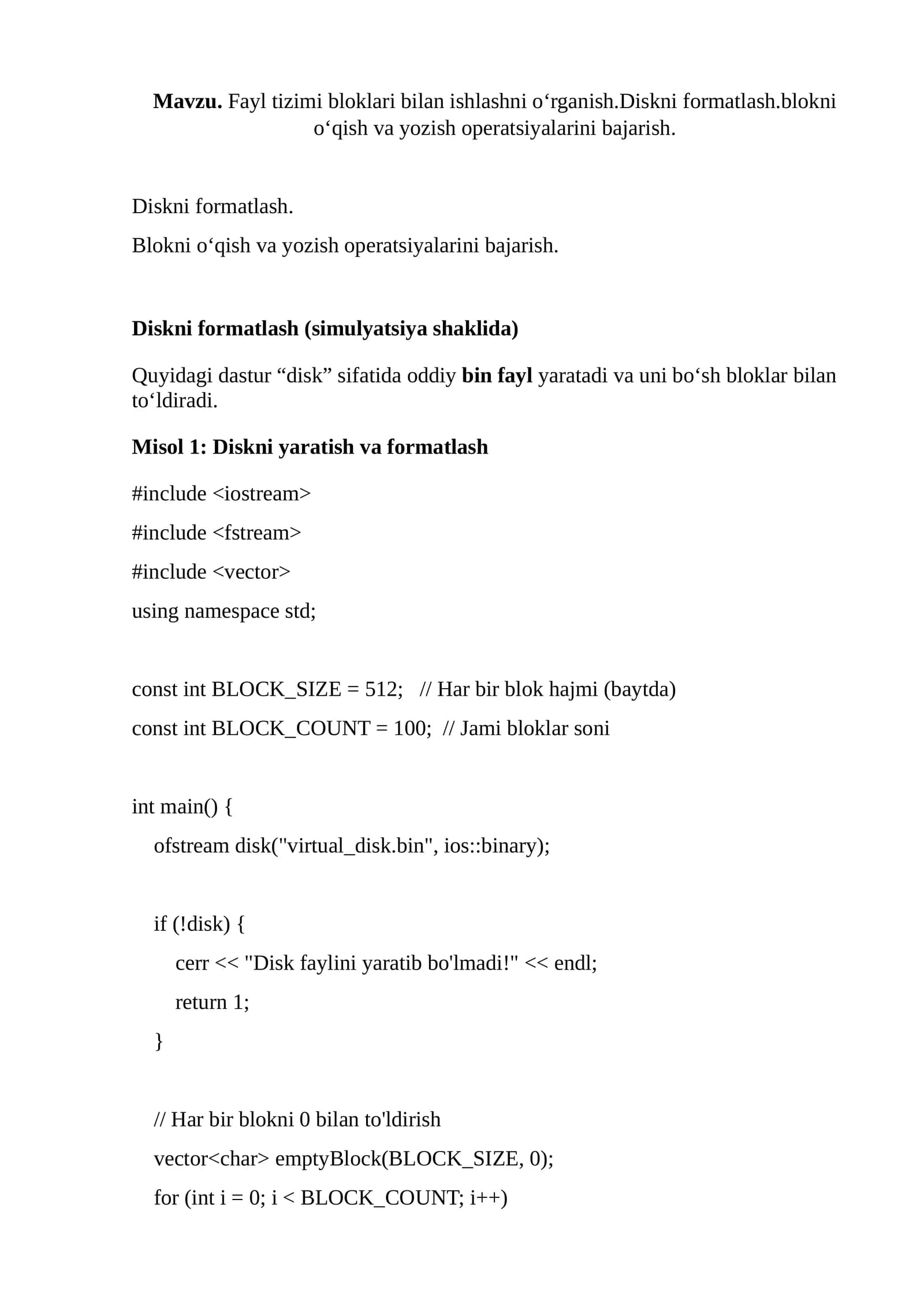 Diskni formatlash