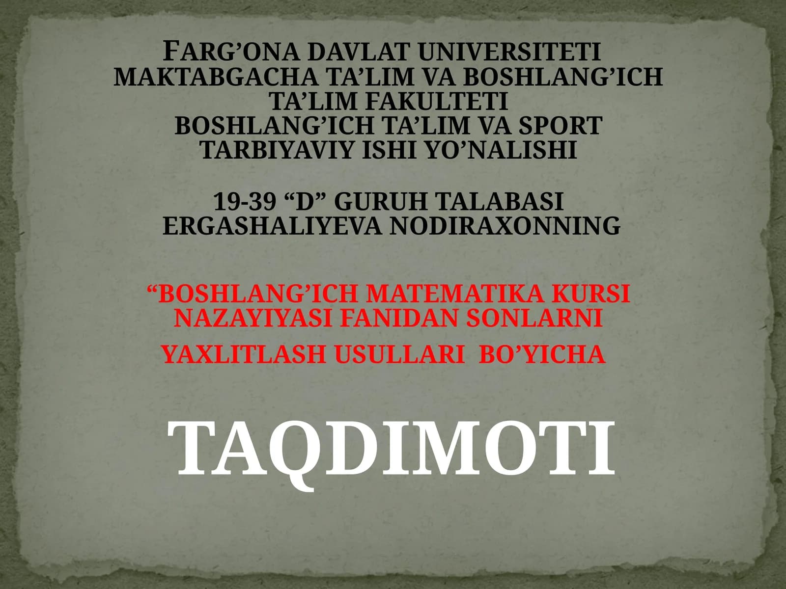 Boshlang’ich matematika kursi
