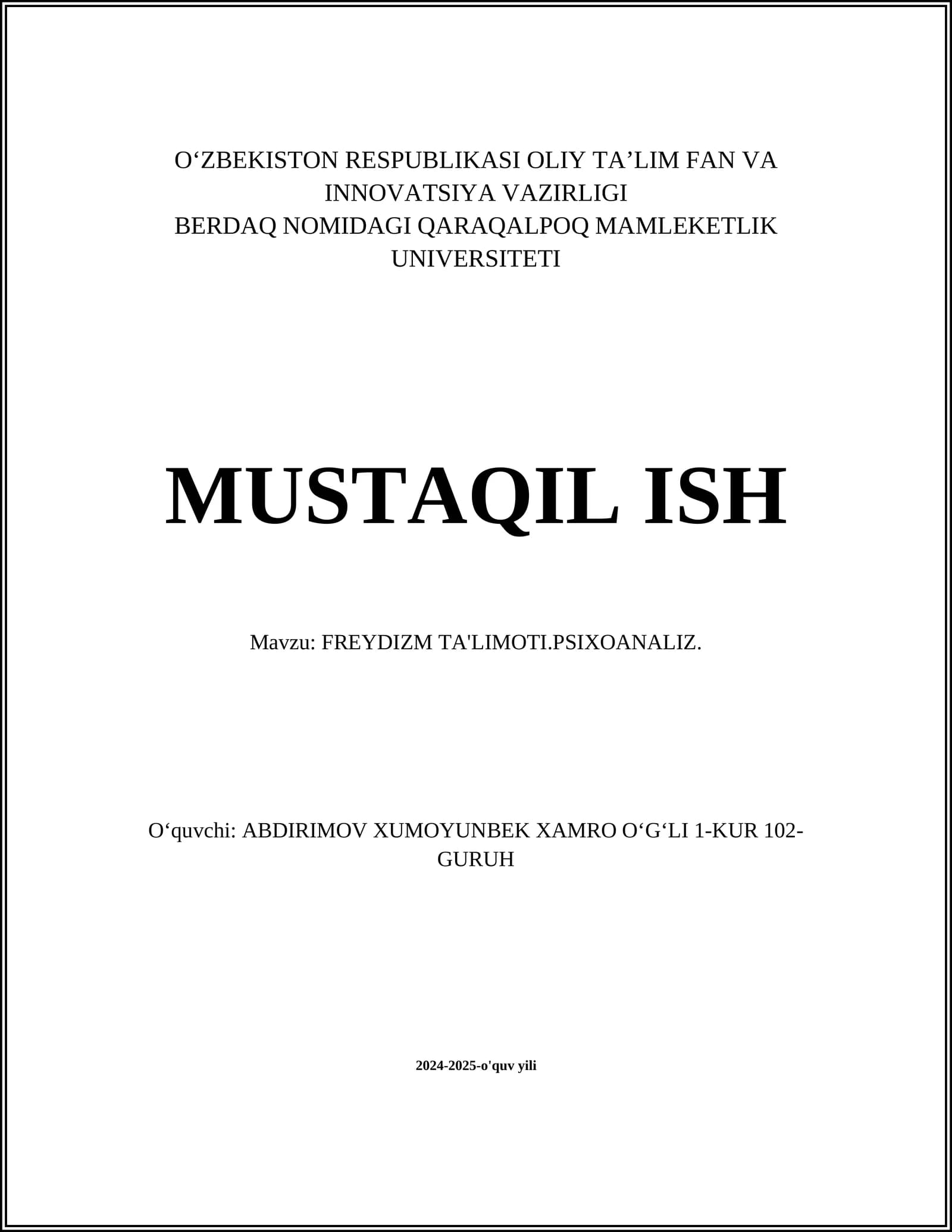 FREYDIZM TA'LIMOTI.PSIXOANALIZ