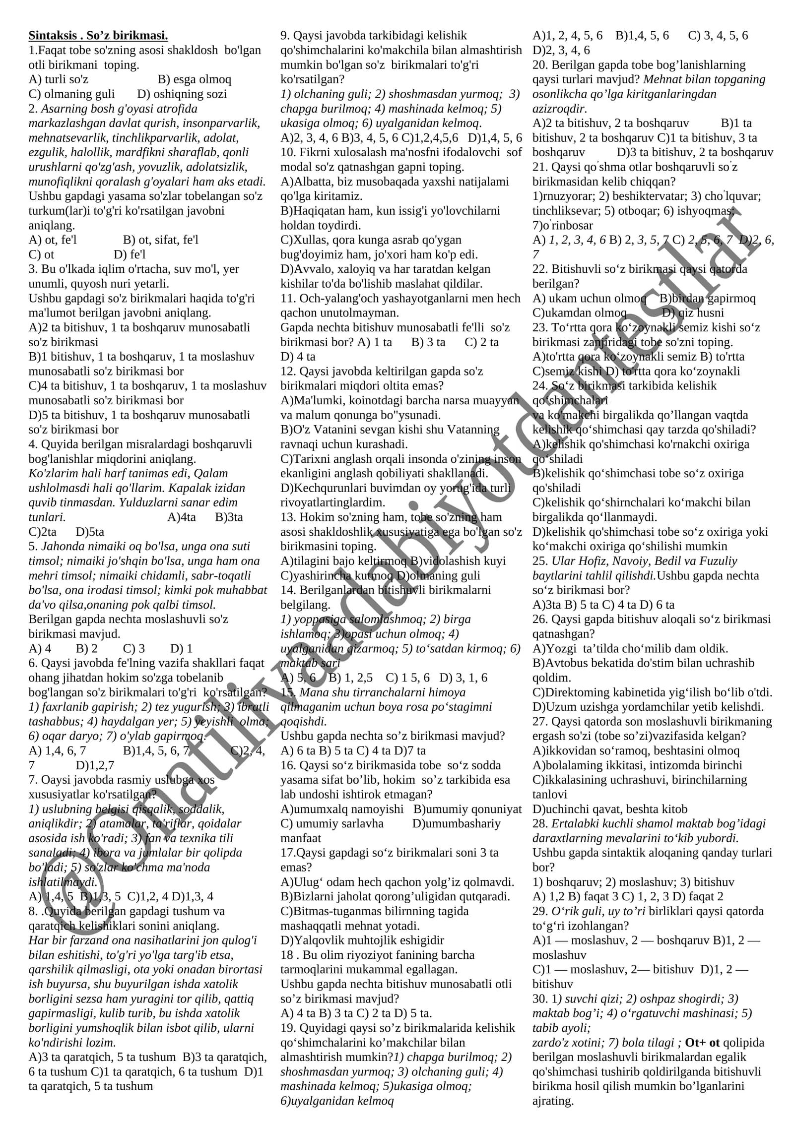 Sintaksis. So’z birikmasi