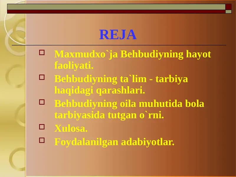 Maxmudxo`ja Behbudiyning hayot faoliyati