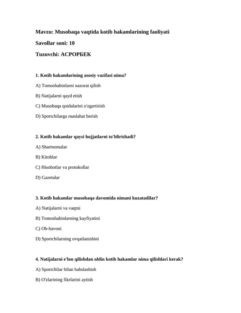 Kotib hakamlarining faoliyati