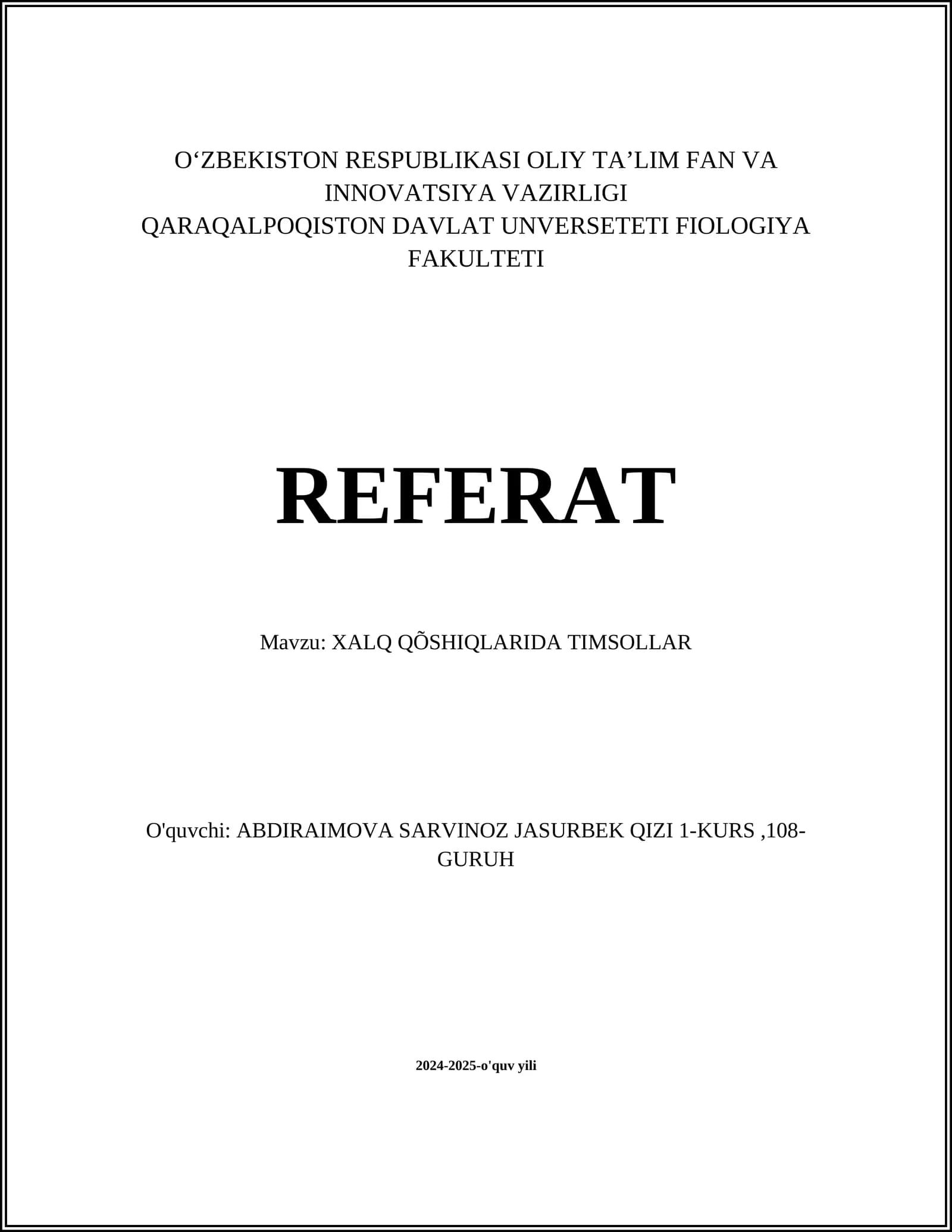 XALQ QÕSHIQLARIDA TIMSOLLAR
